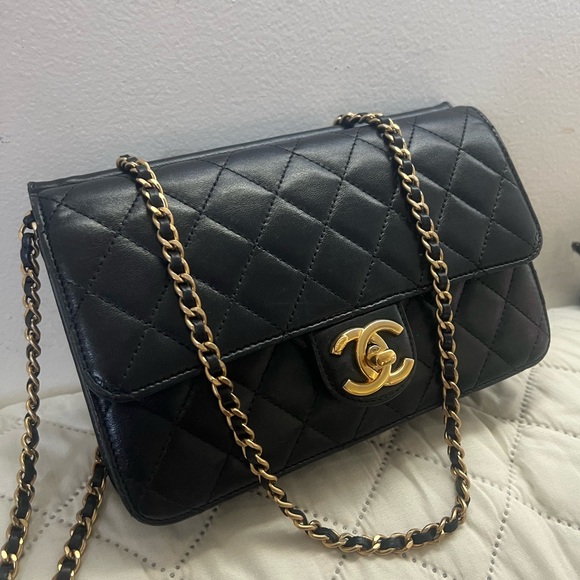 CHANEL Handbags - CHANEL Black Quilted Crossbody Bag with Gold Chain